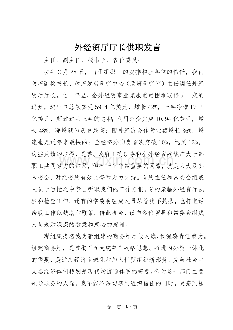 外经贸厅厅长供职发言.docx_第1页