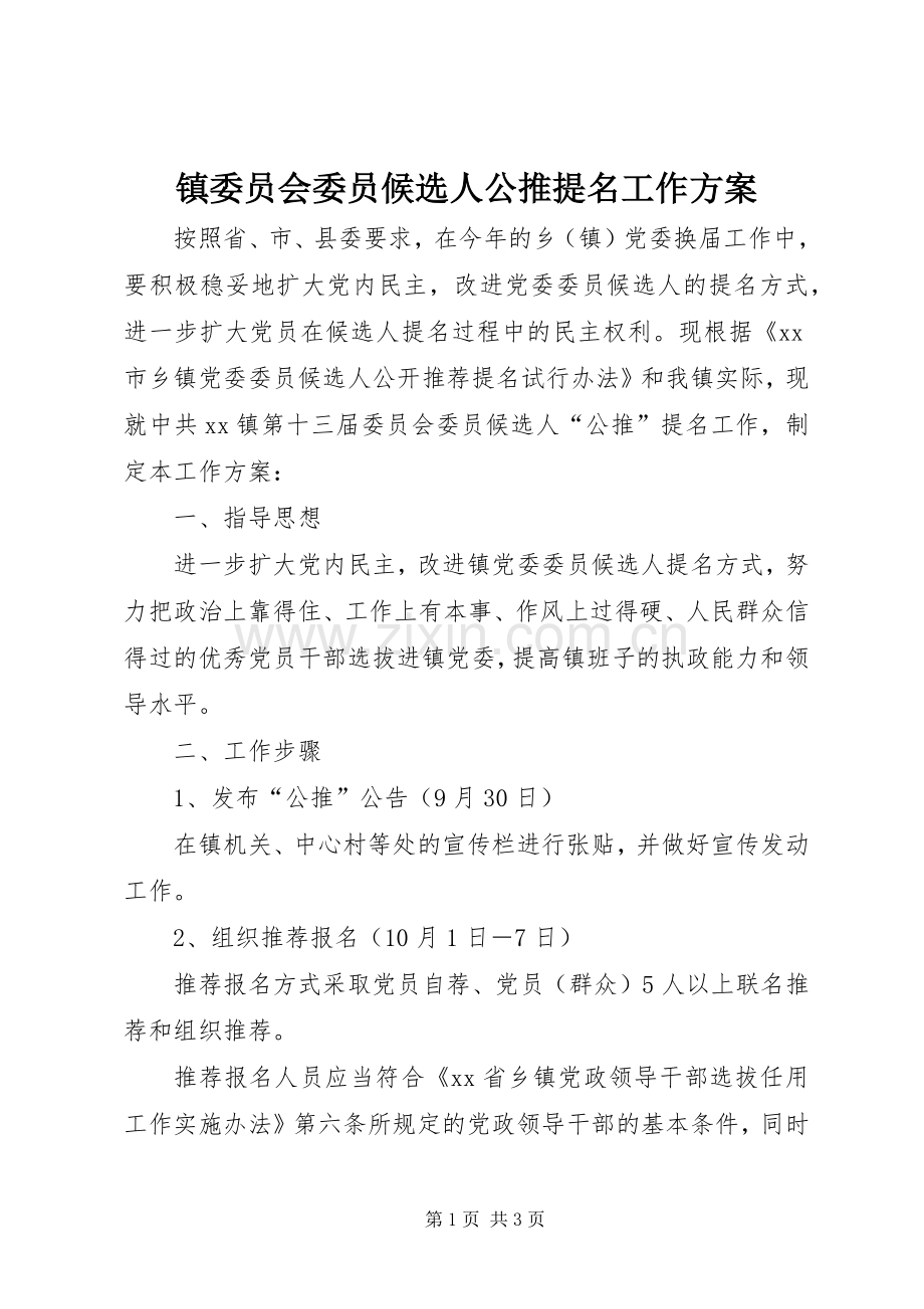 镇委员会委员候选人公推提名工作实施方案 .docx_第1页
