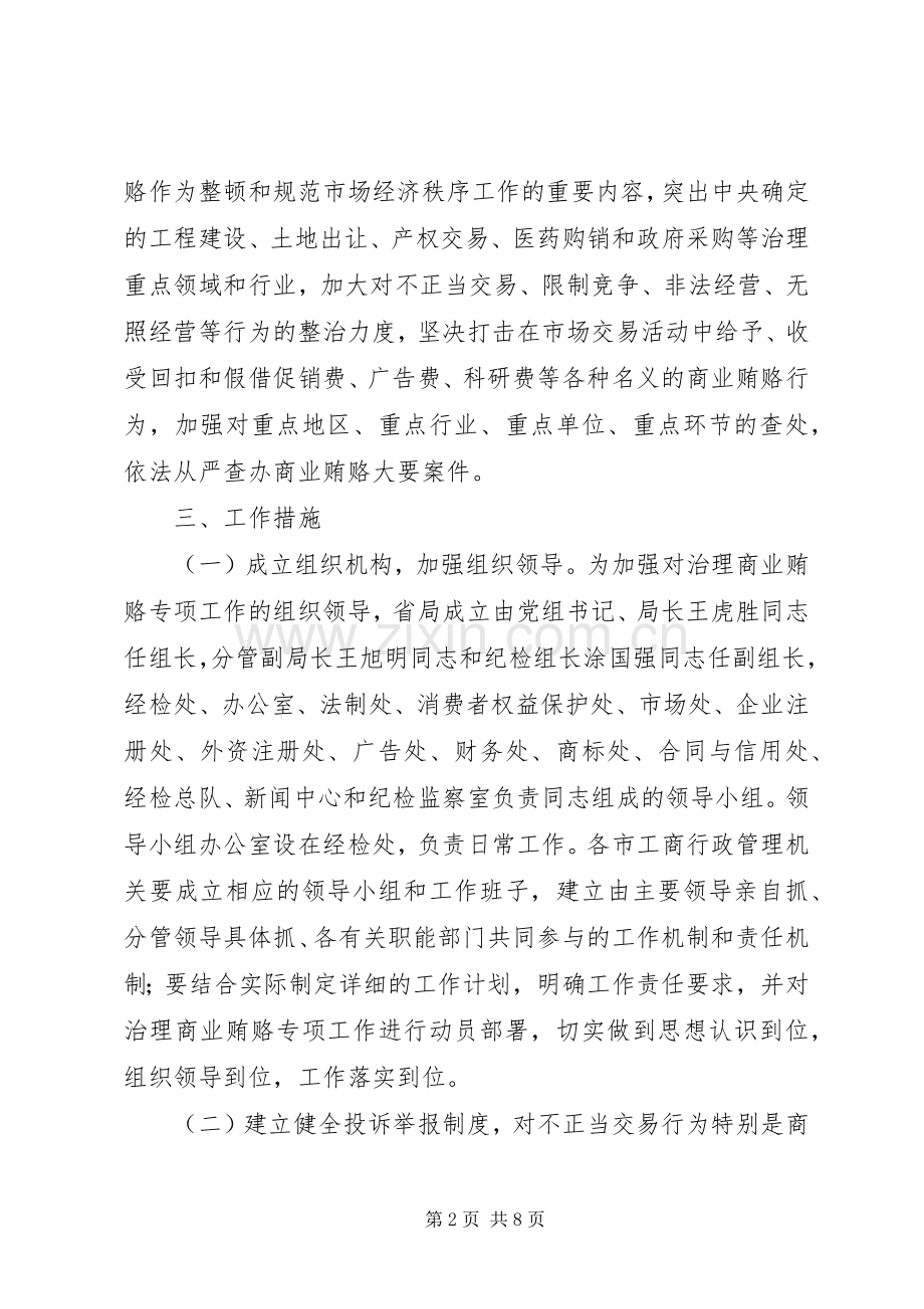 XX省工商行政管理系统治理商业贿赂专项工作方案 .docx_第2页