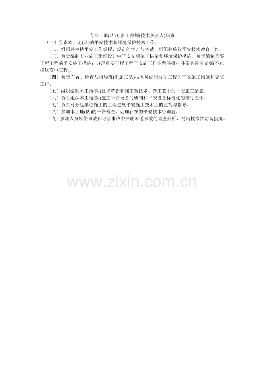 专业工ۥ地(队)专责工程师(技术负责人)职责.doc_第1页