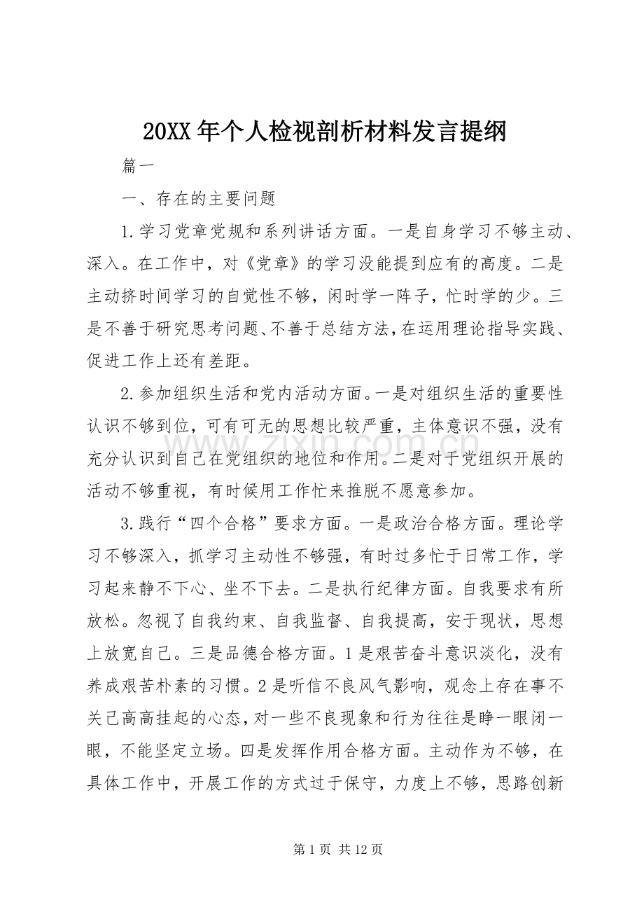 20XX年个人检视剖析材料发言材料.docx_第1页