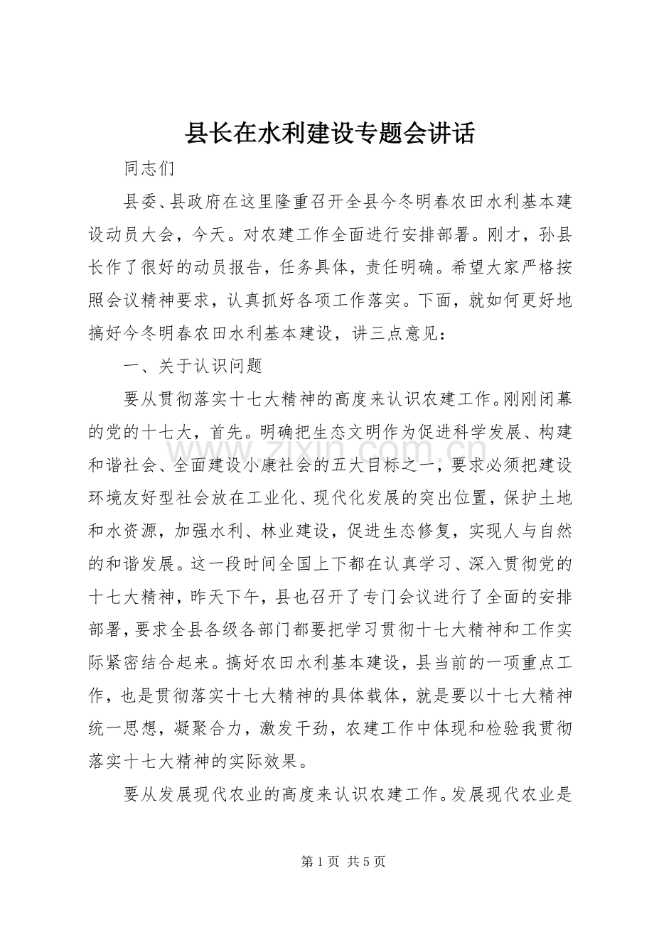 县长在水利建设专题会讲话.docx_第1页