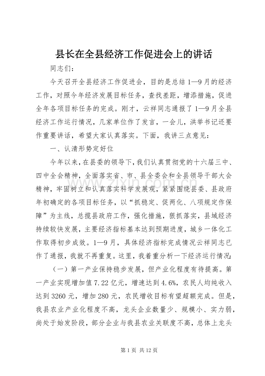 县长在全县经济工作促进会上的讲话.docx_第1页