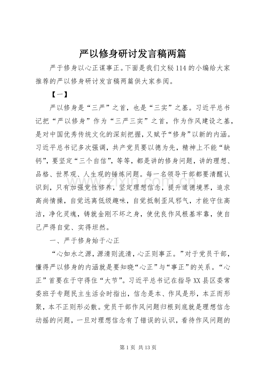 严以修身研讨发言两篇.docx_第1页