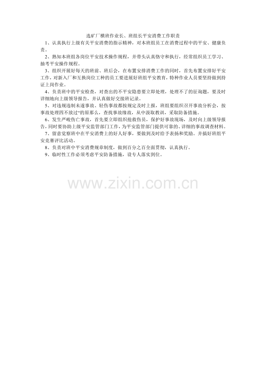 选矿厂横班作业长、班组长安全生产工作职责.doc_第1页