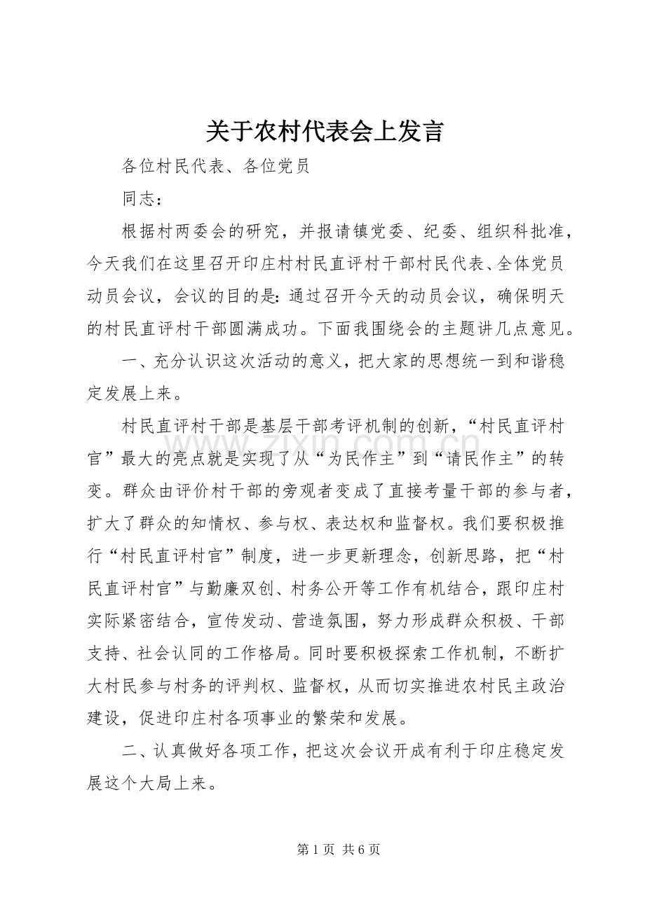 关于农村代表会上发言稿.docx_第1页
