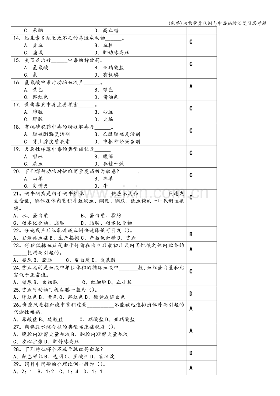 动物营养代谢与中毒病防治复习思考题.doc_第2页