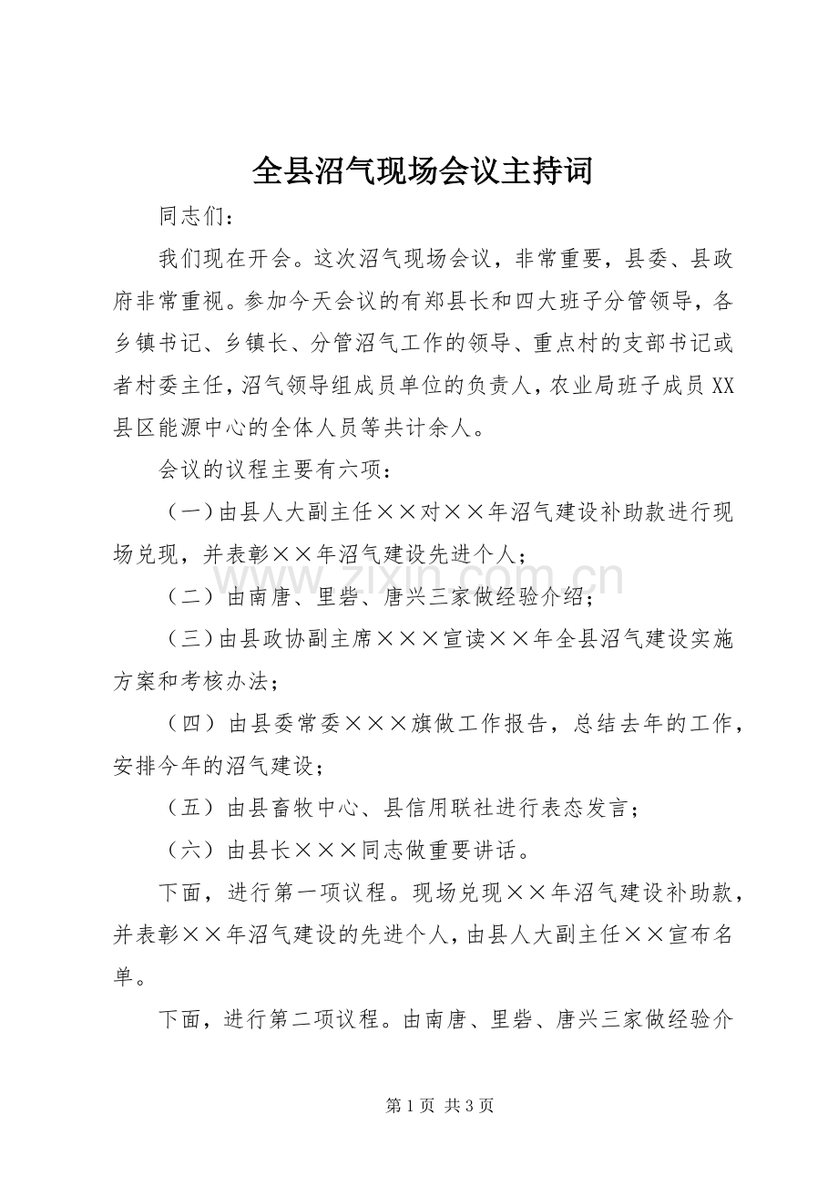 全县沼气现场会议主持稿.docx_第1页