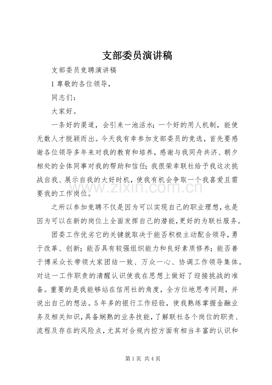 支部委员演讲稿范文.docx_第1页