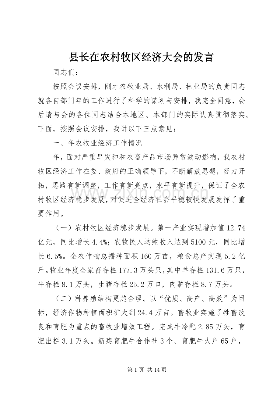 县长在农村牧区经济大会的发言稿.docx_第1页