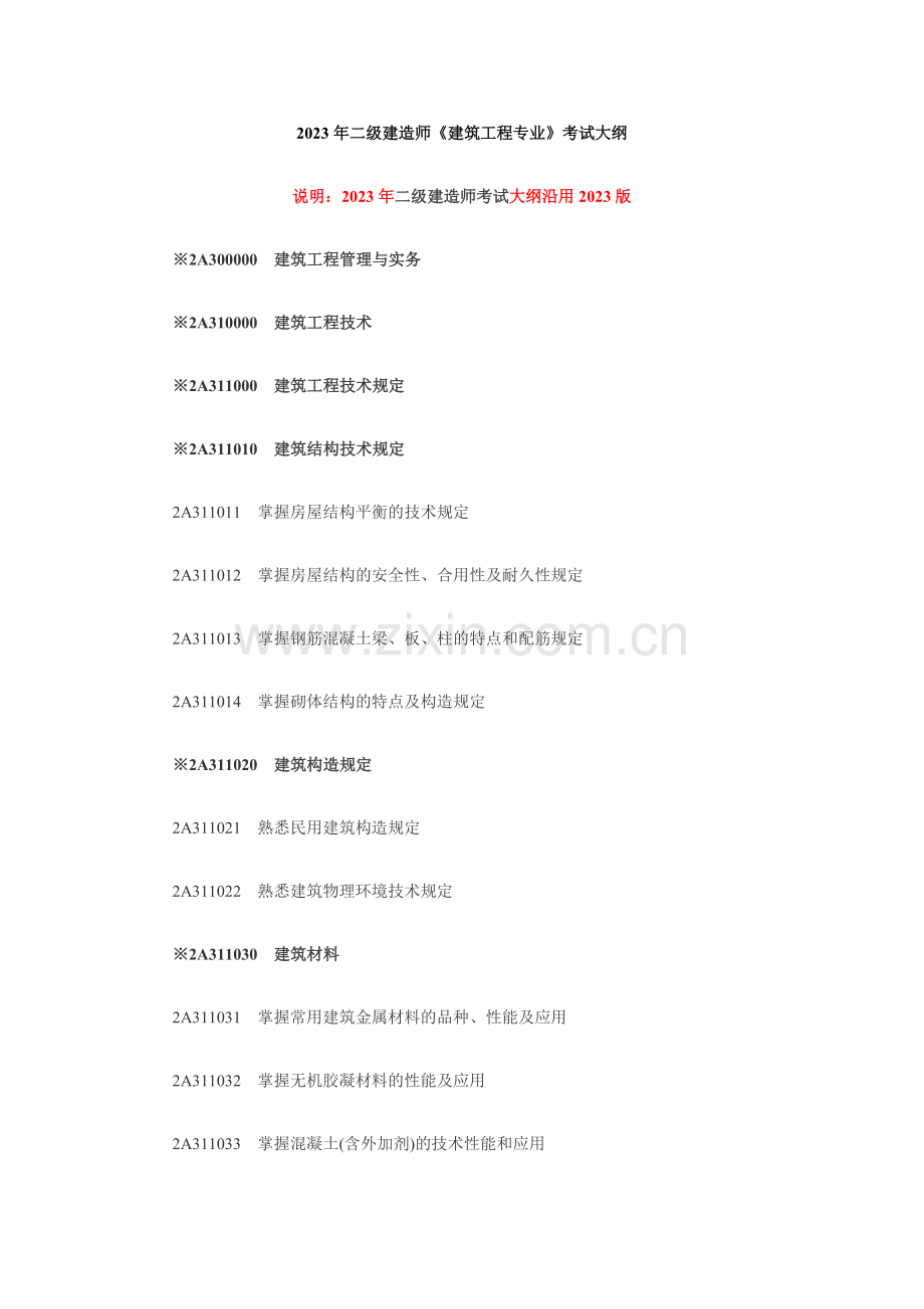 2023年二级建造师建筑工程专业考试大纲.doc_第1页