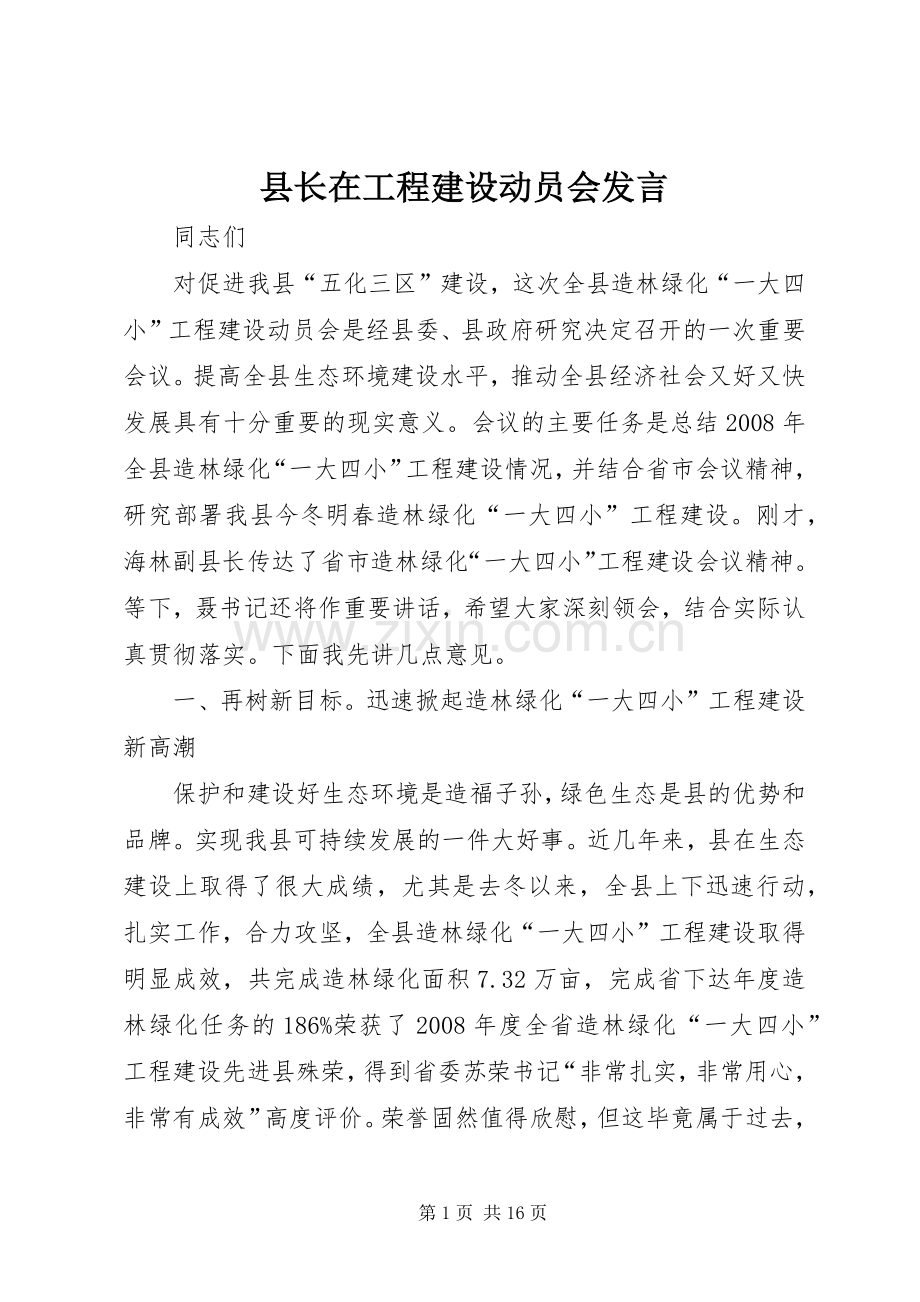 县长在工程建设动员会发言稿.docx_第1页