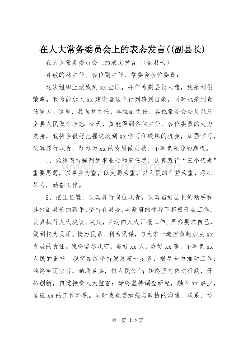 在人大常务委员会上的表态发言稿((副县长).docx_第1页