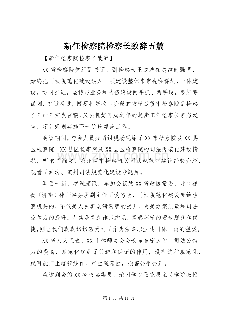新任检察院检察长演讲致辞五篇.docx_第1页