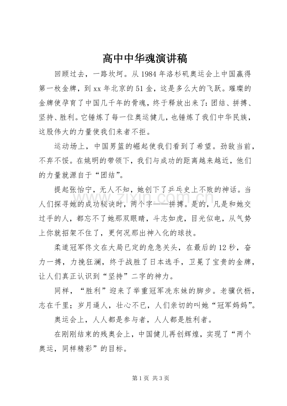 高中中华魂演讲稿范文.docx_第1页