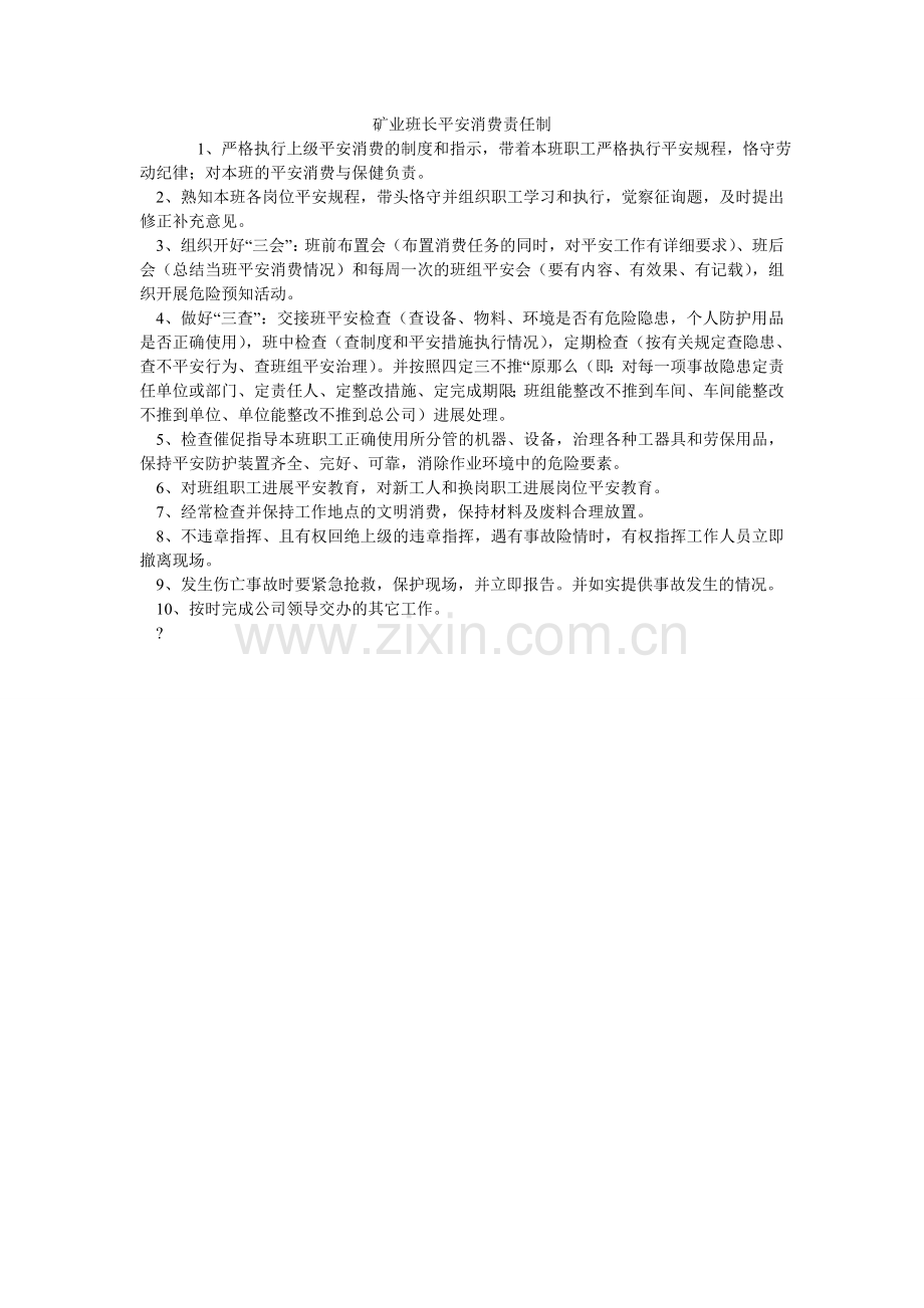 矿业有限公司班长安全生产责任制.doc_第1页