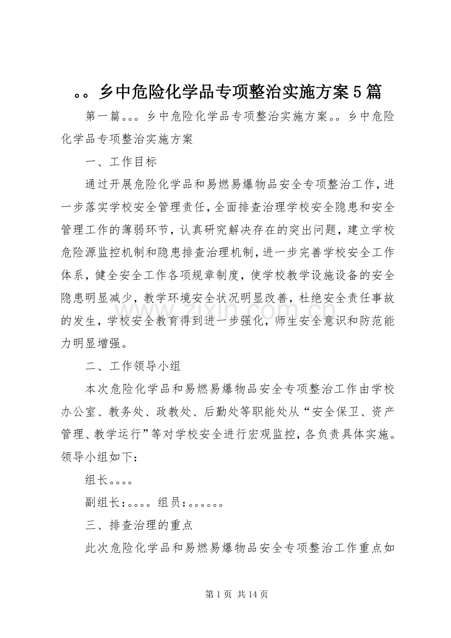 乡中危险化学品专项整治方案5篇.docx_第1页