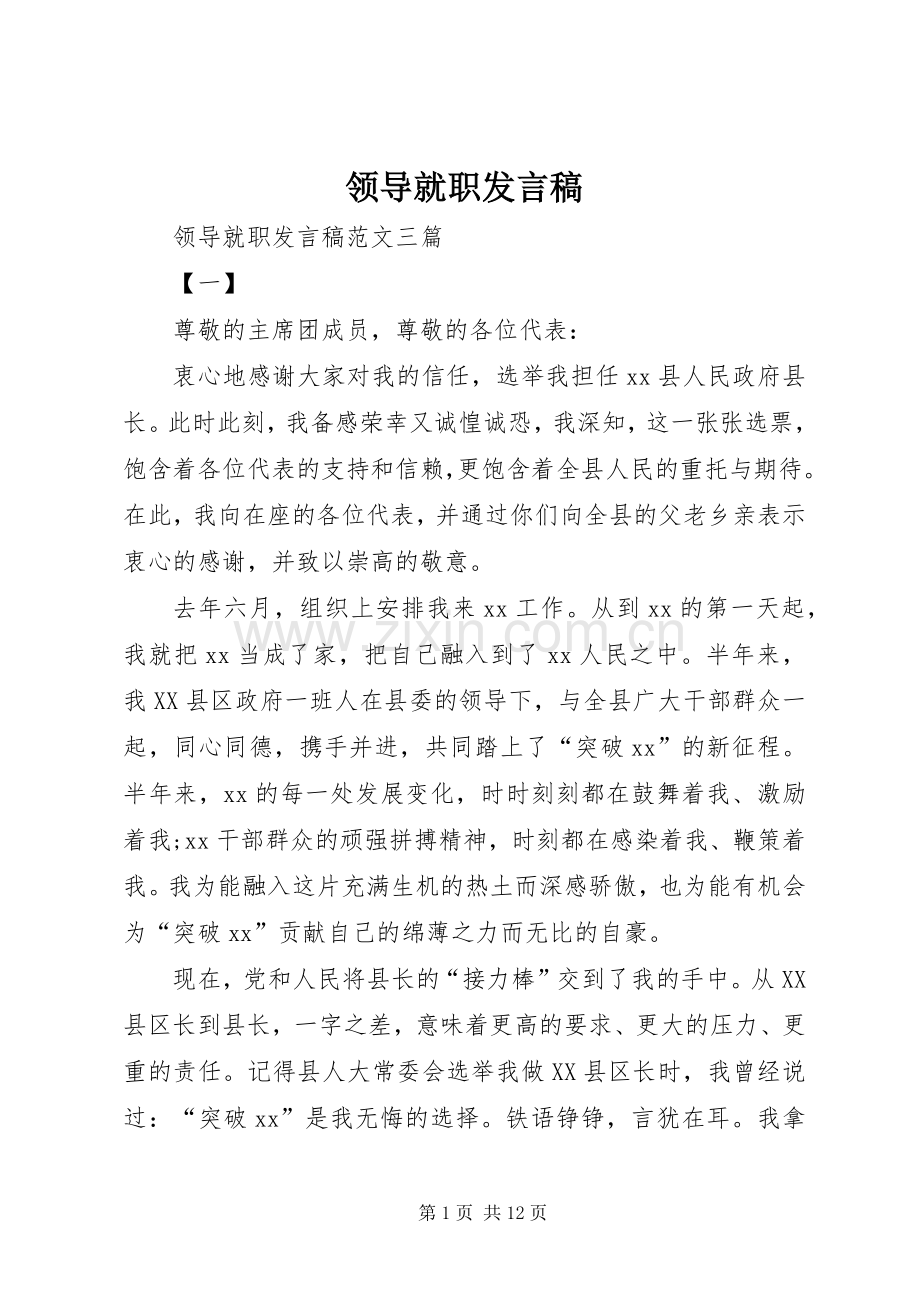 领导就职发言.docx_第1页