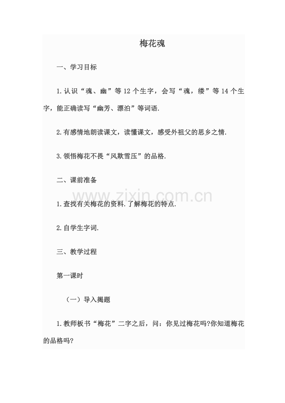 《梅花魂》教案（部分）.doc_第1页