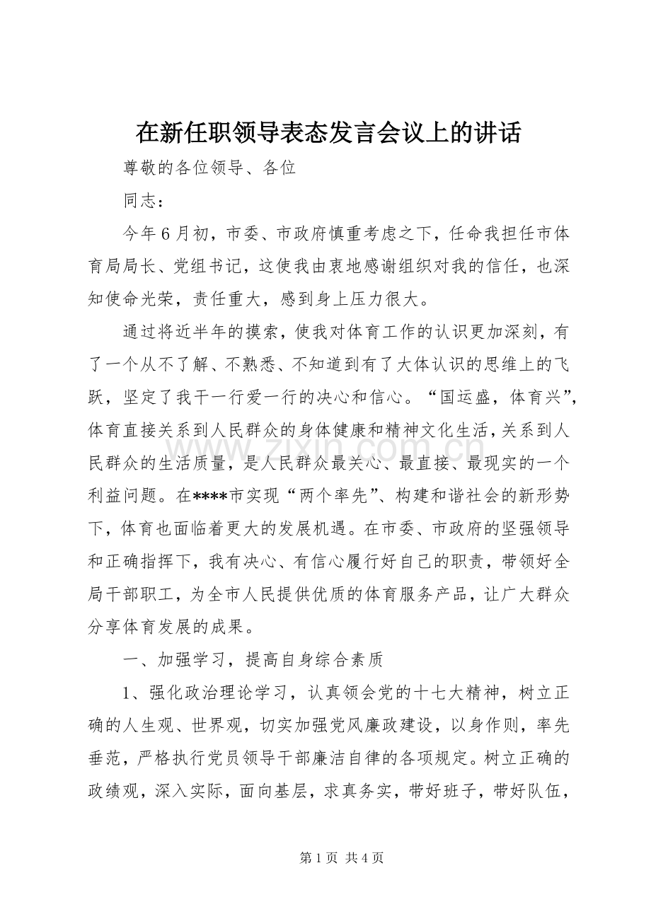 在新任职领导表态发言会议上的讲话.docx_第1页