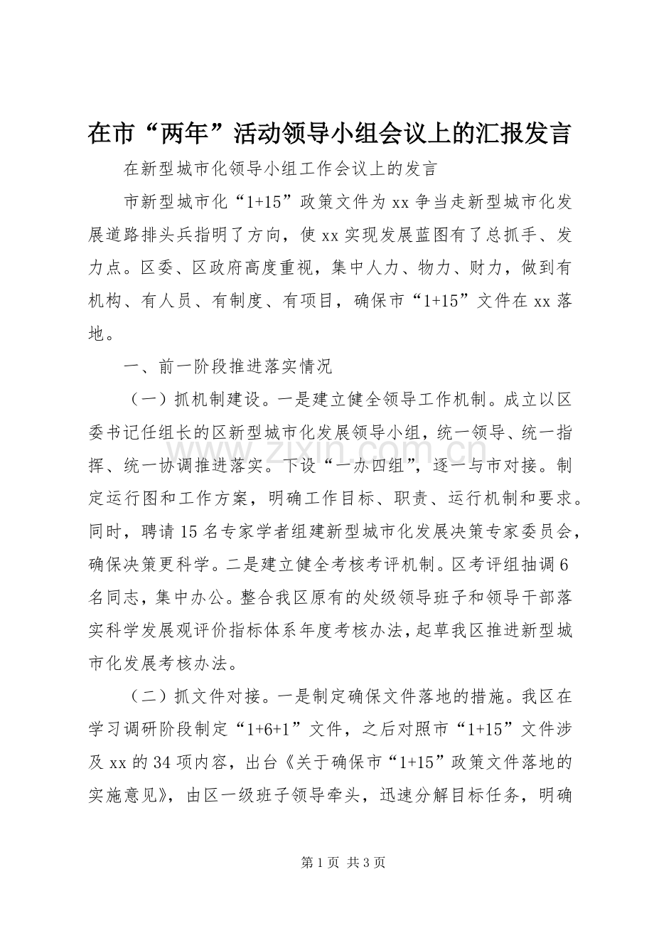 在市“两年”活动领导小组会议上的汇报发言.docx_第1页