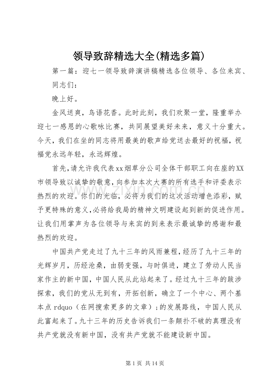 领导演讲致辞大全(多篇).docx_第1页