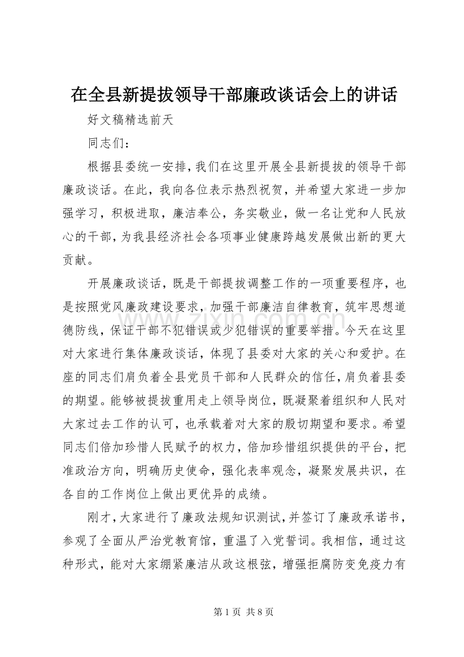 在全县新提拔领导干部廉政谈话会上的讲话.docx_第1页
