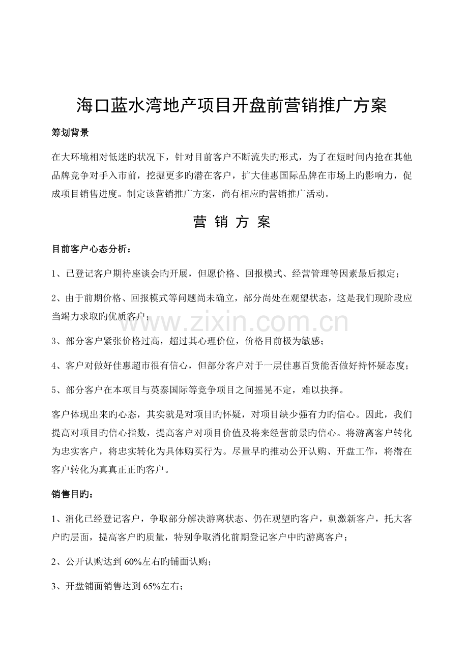 海口蓝水湾地产项目开盘前营销推广.doc_第1页