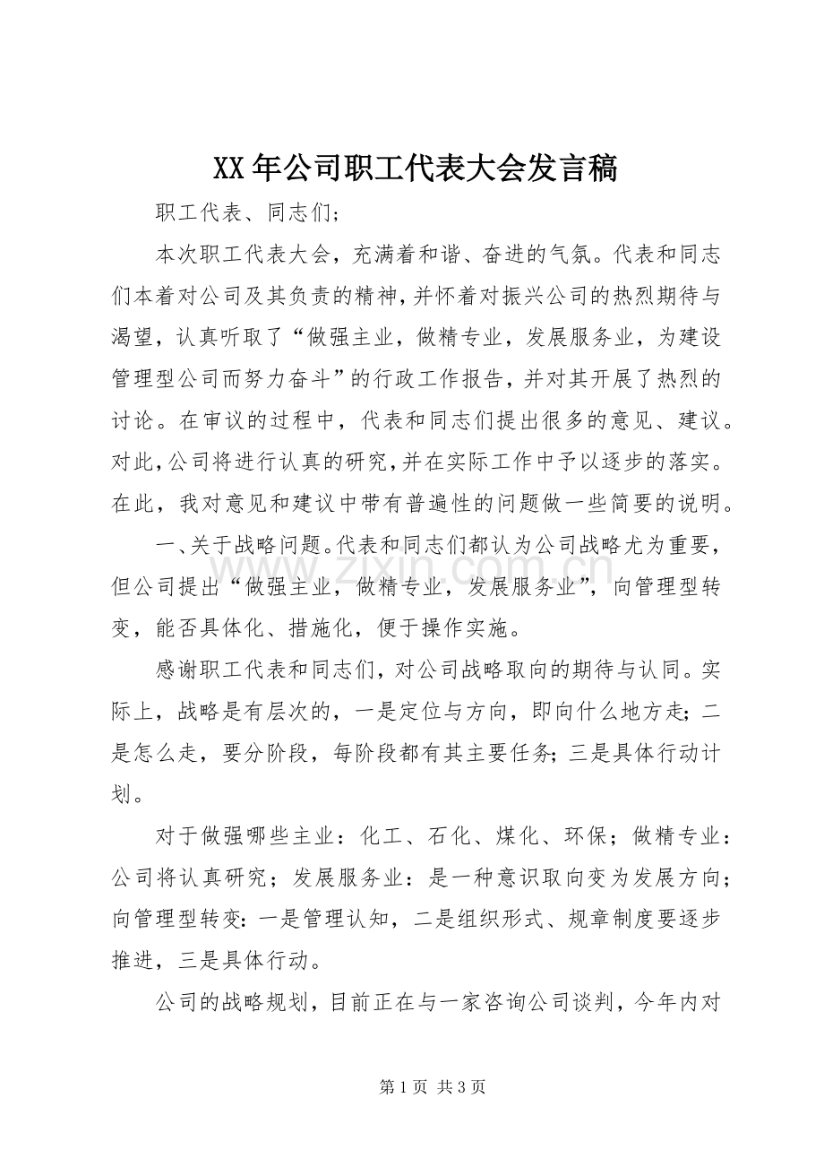 XX年公司职工代表大会发言.docx_第1页