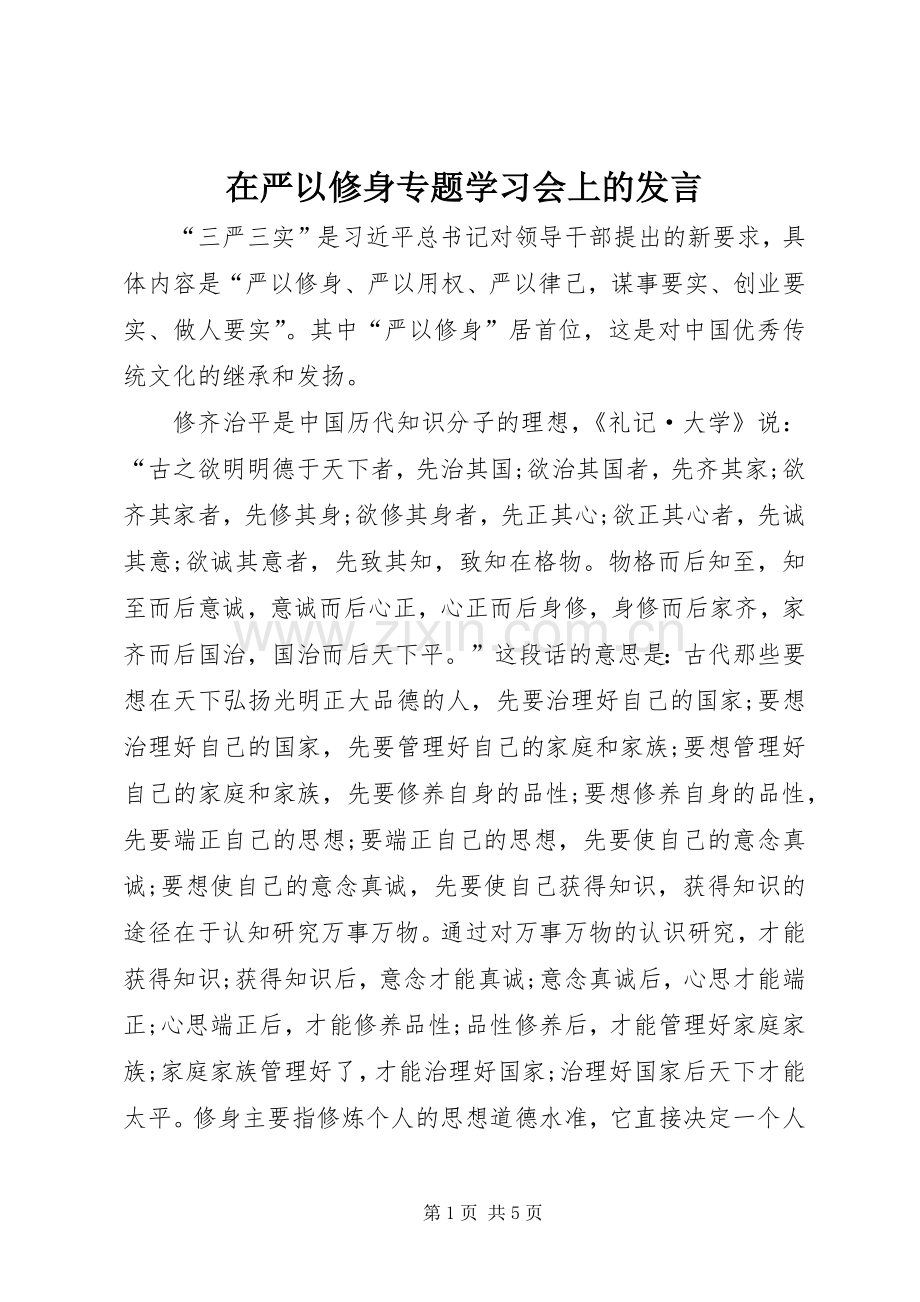 在严以修身专题学习会上的发言稿.docx_第1页
