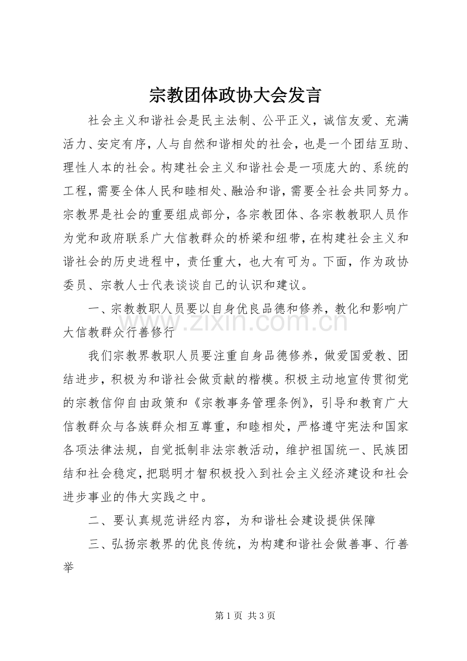 宗教团体政协大会发言稿.docx_第1页