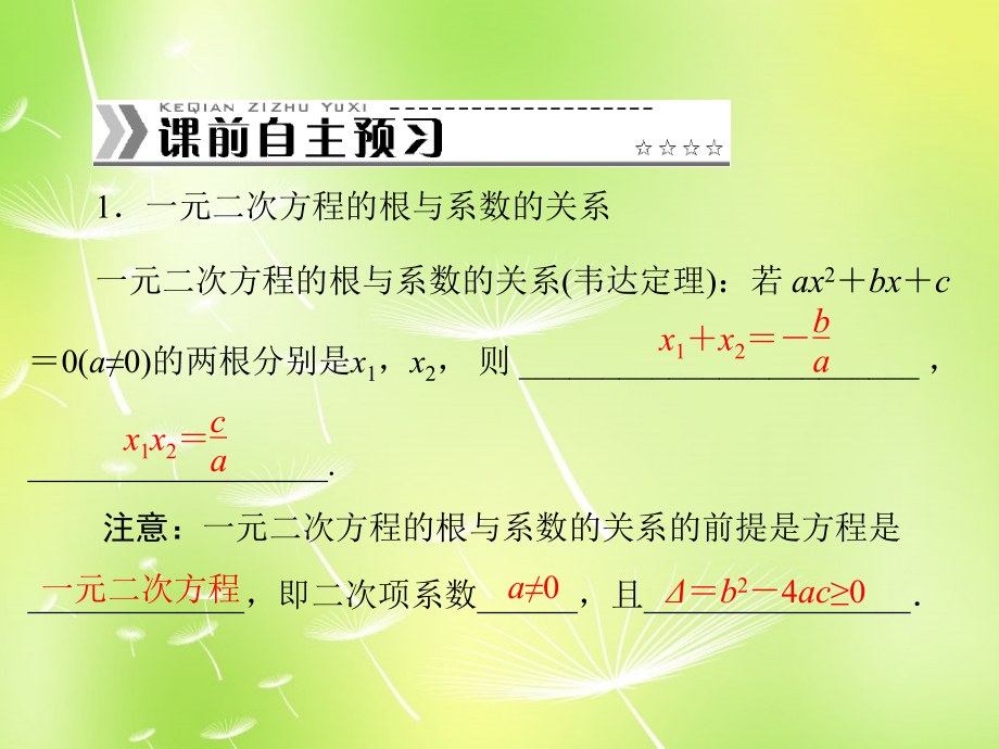 九年级数学上册 2124 一元二次方程根与系数的关系课件 (新版)新人教版 课件.ppt_第2页
