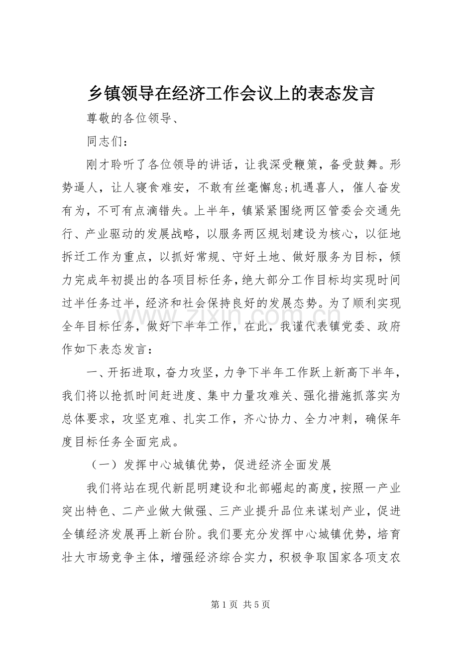 乡镇领导在经济工作会议上的表态发言稿.docx_第1页