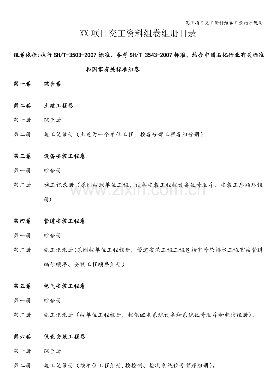 化工项目交工资料组卷目录指导说明.doc_第1页