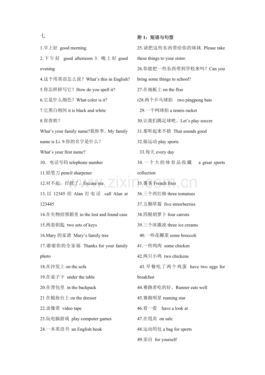 七年级上册英语必备句子.doc_第1页