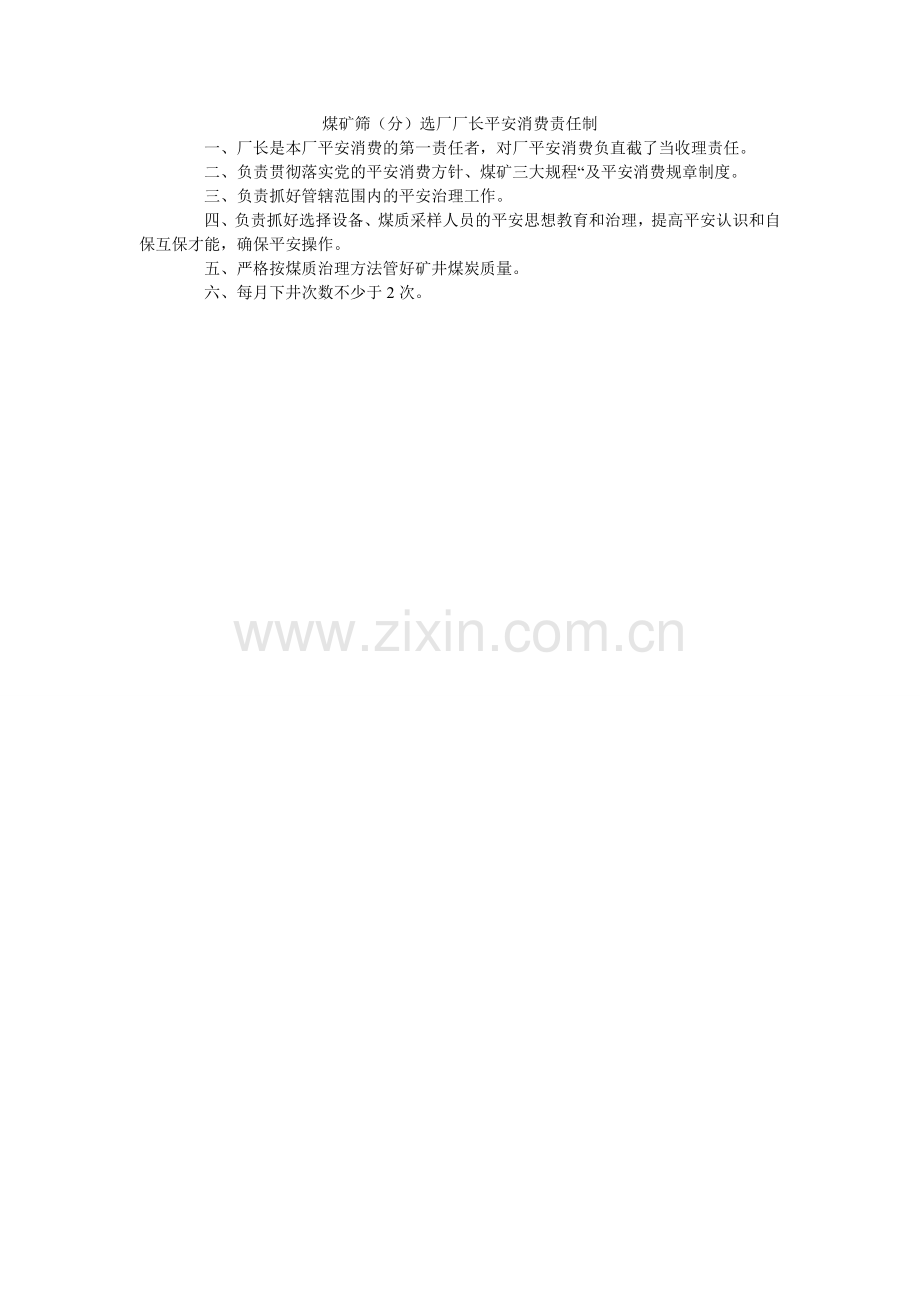 煤矿筛（分）选厂厂长安全生产责任制.doc_第1页