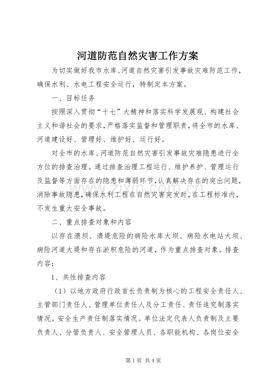 河道防范自然灾害工作实施方案 .docx_第1页