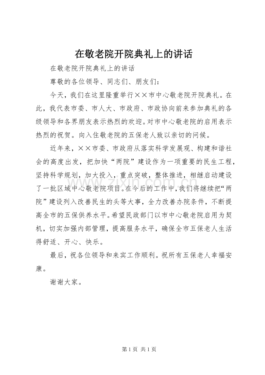 在敬老院开院典礼上的讲话.docx_第1页