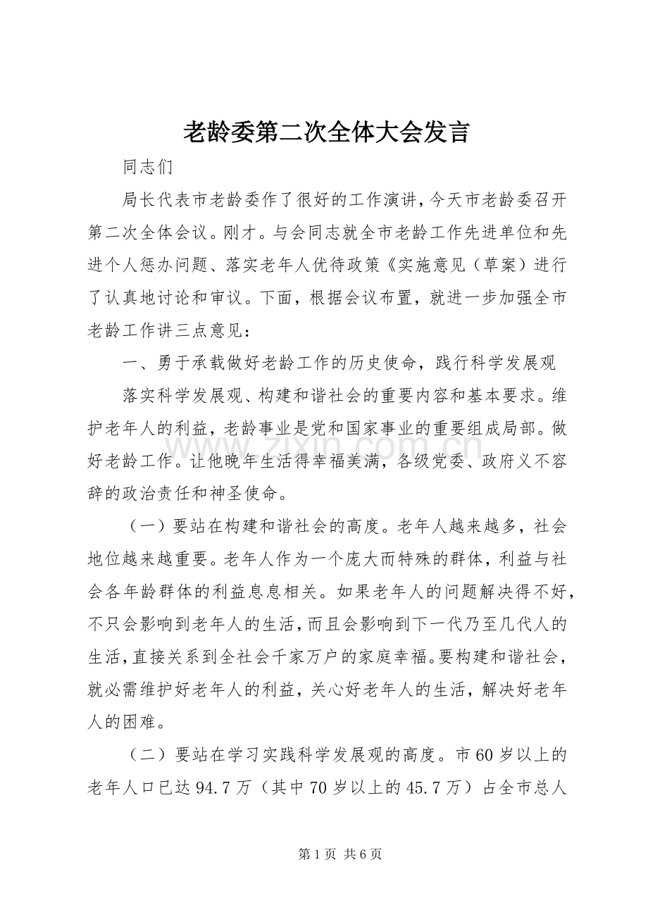 老龄委第二次全体大会发言稿.docx_第1页