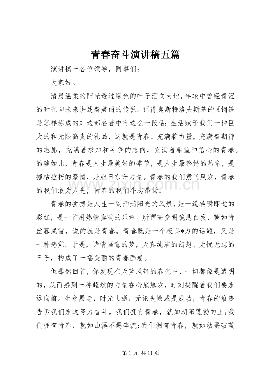 青春奋斗演讲稿五篇.docx_第1页
