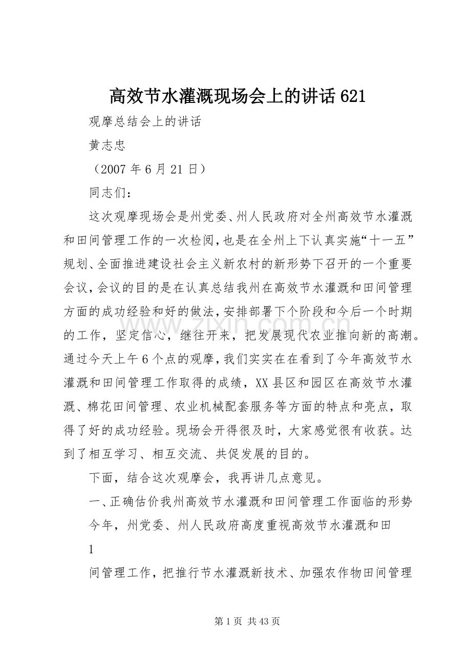 高效节水灌溉现场会上的讲话621.docx_第1页