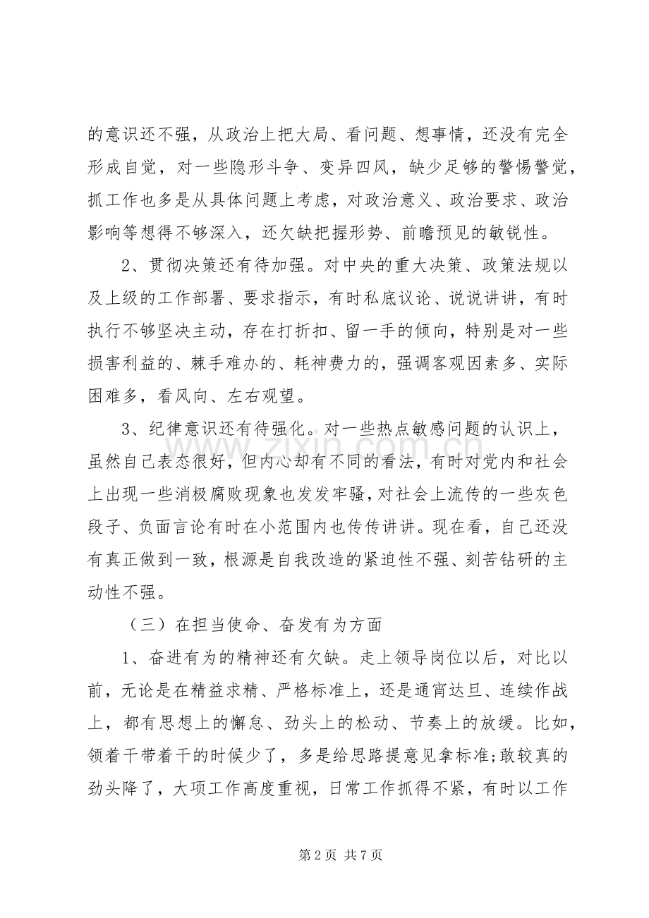 XX年专题生活会检视剖析个人发言材料提纲.docx_第2页