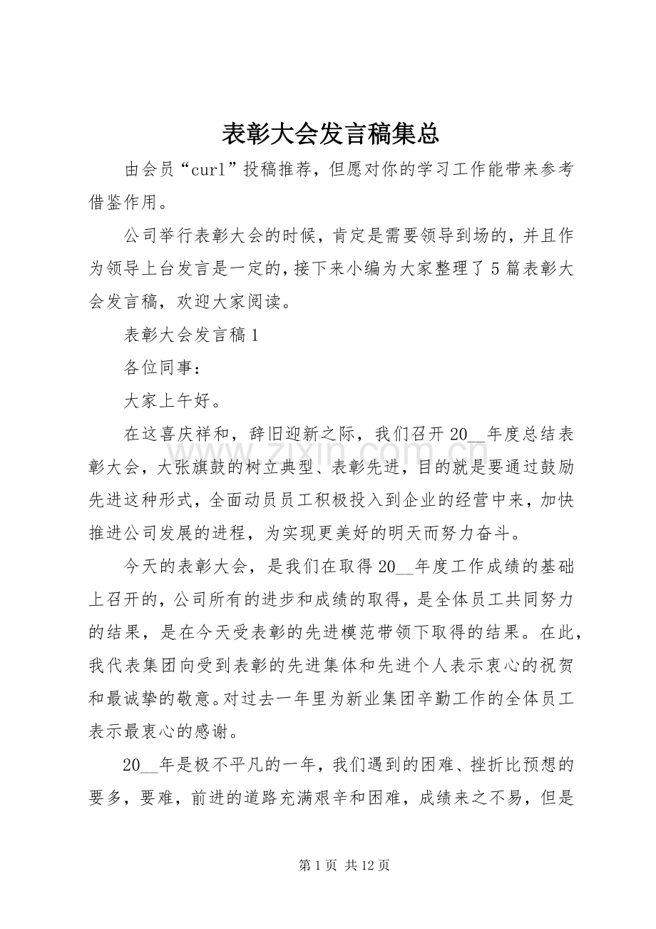 表彰大会发言稿集总.docx_第1页