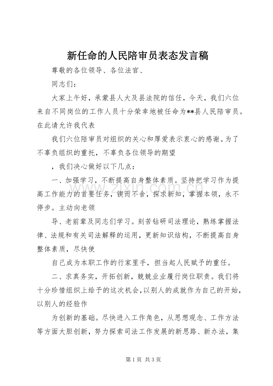 新任命的人民陪审员表态发言稿范文.docx_第1页