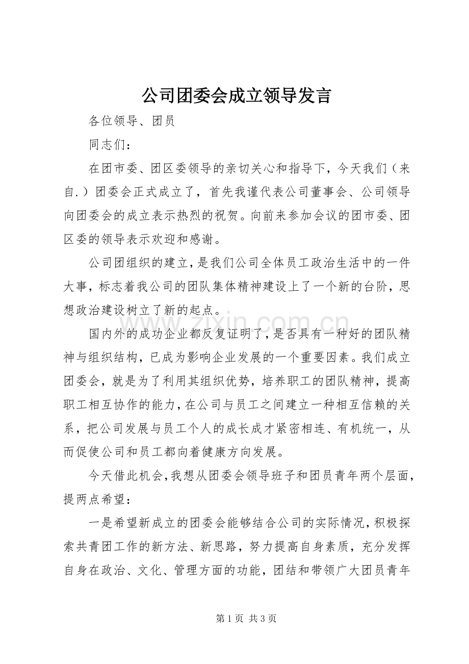 公司团委会成立领导发言稿 (2).docx_第1页