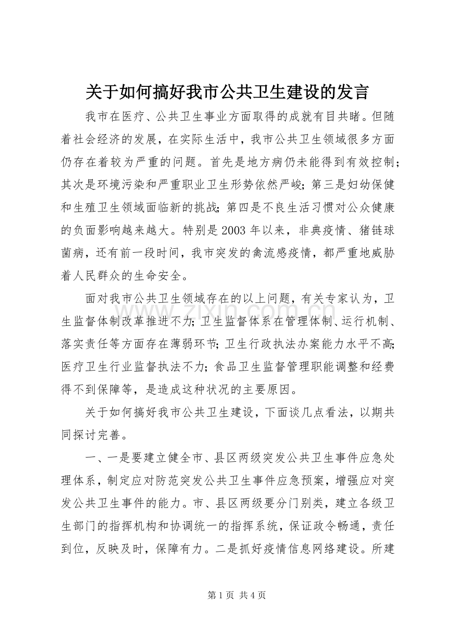 关于如何搞好我市公共卫生建设的发言稿 (2).docx_第1页