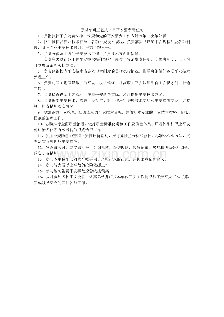原煤车ۥ间工艺技术员安全生产责任制.doc_第1页