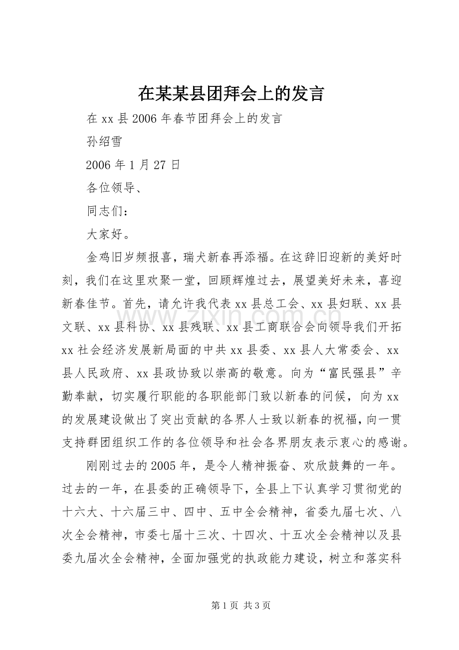 在某某县团拜会上的发言稿.docx_第1页
