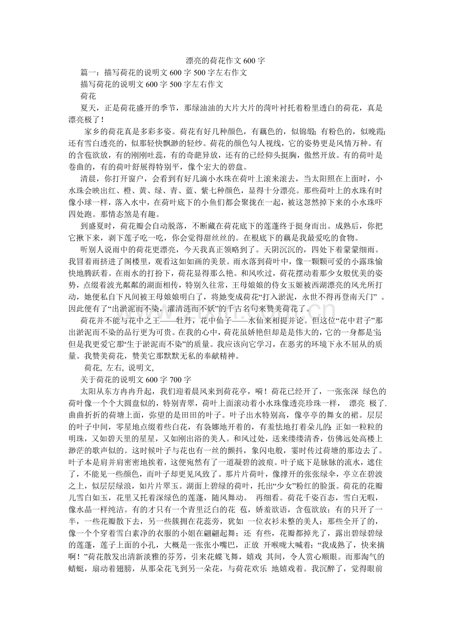 美丽的荷花作文600字.doc_第1页