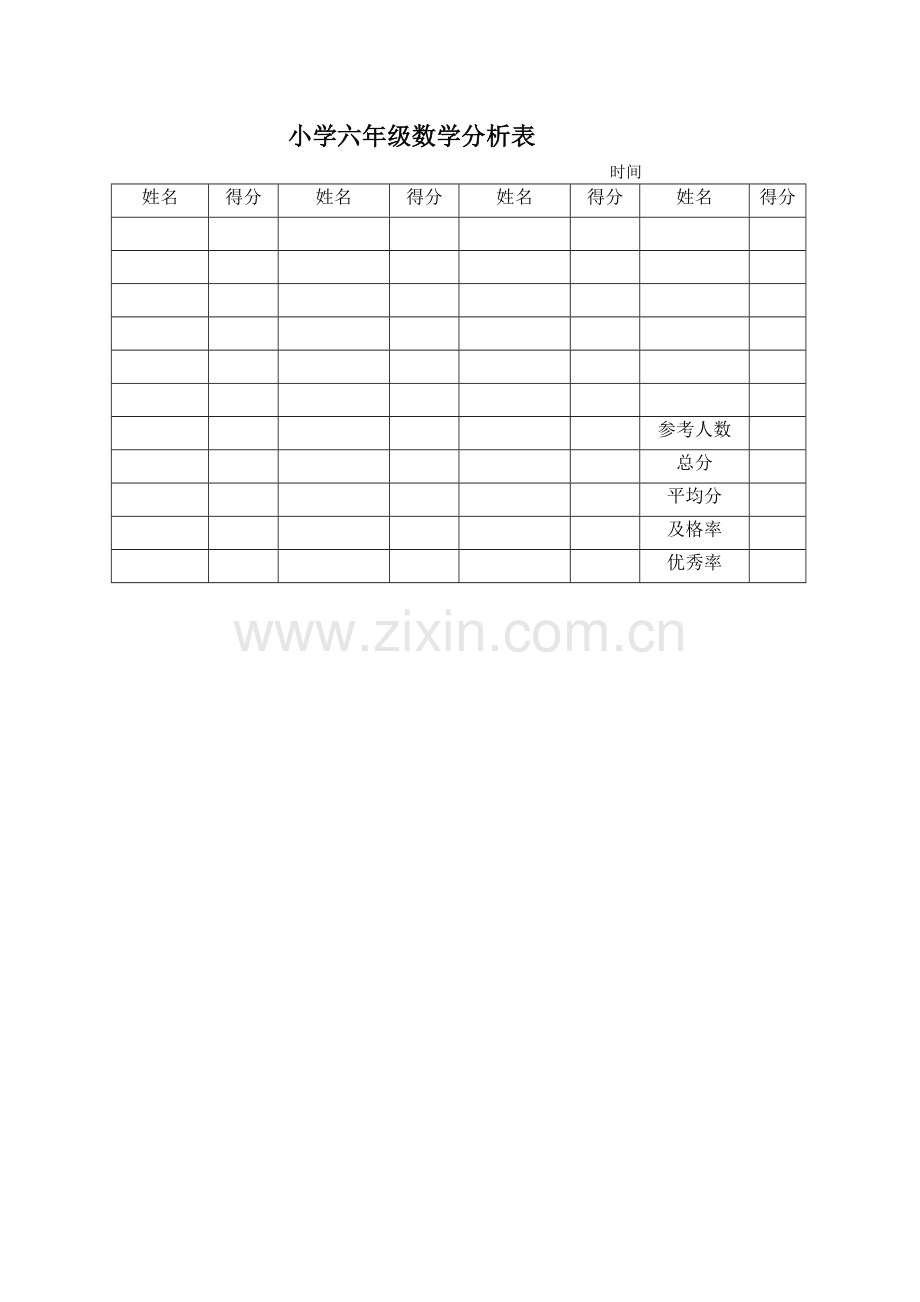 小学六年级数学登分表.doc_第1页
